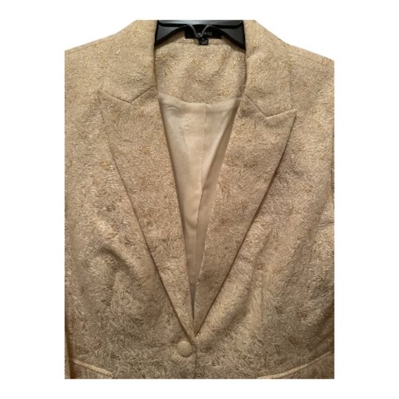 Beige & Gold Textured Blazer & Skirt Suit - Size 12 - Picture 2 of 16